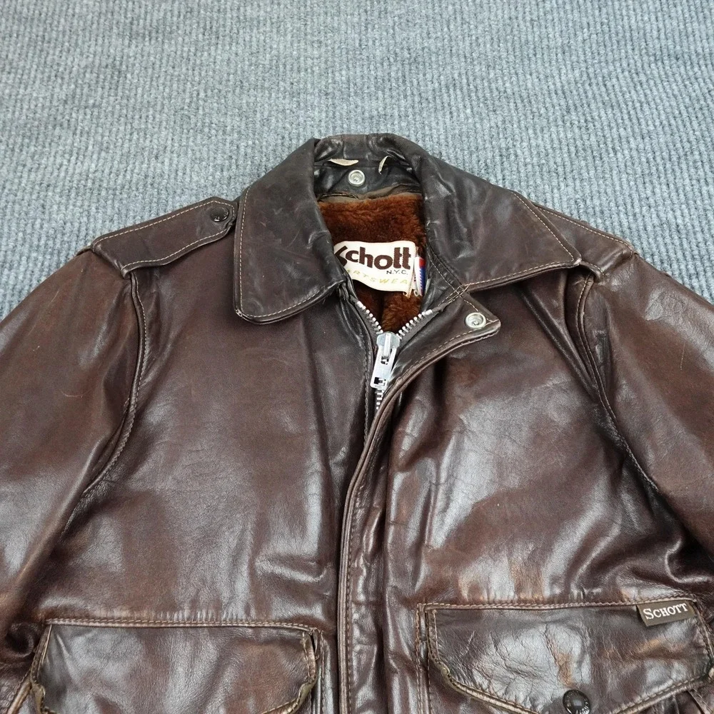 Vintage Schott G1 Flight Jacket Mens 38 Brown Leather Bomber USA Zip